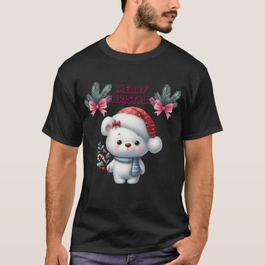 クリスマス ポーラーベア かわいい Tシャツ (正面)