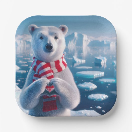 クリスマス・ポーラー・クマとハート ペーパープレート (正面)
