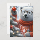 クリスマス・ポーラー・ベアと小鳥 ポストカード (正面/裏面)