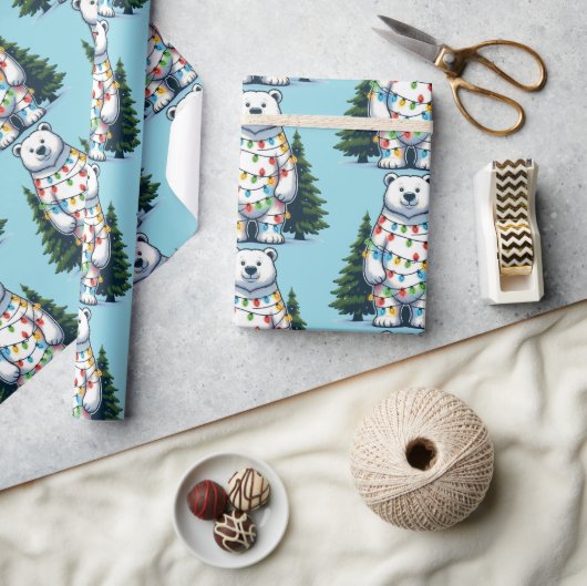 クリスマス・ポーラー・ベア ラッピングペーパー (クラフト)