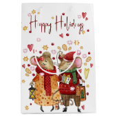 クリスマス・マウス・カップルとランタン ミディアムペーパーバッグ (正面)