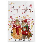 クリスマス・マウス・カップルとランタン ミディアムペーパーバッグ (正面)