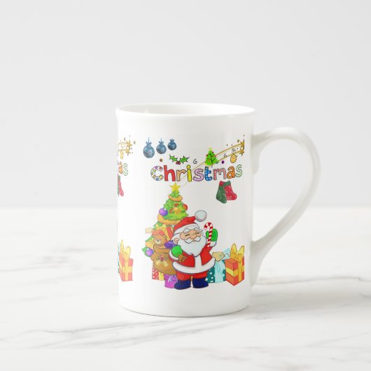 クリスマス・マグカップ、メリークリスマス、サンタ ボーンチャイナマグカップ (右)