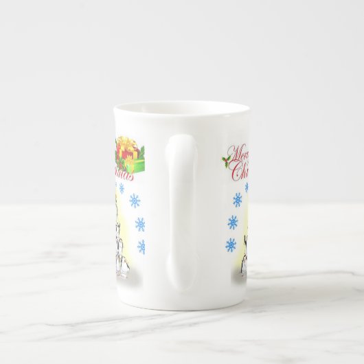 クリスマス・マグカップ、メリークリスマス、ペンギン ボーンチャイナマグカップ (裏面)