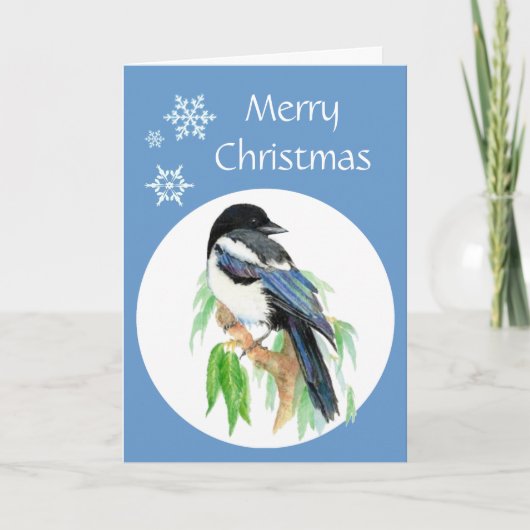 クリスマス·マグピー，庭，鳥，自然挨拶 シーズンカード (正面)