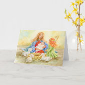 クリスマス・マドンナとシェパード・ボーイ・カードを持つ子供 カード (黄色い花)