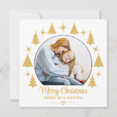 クリスマス ママと一緒に楽しいホワイトゴールドフォト 招待状 (正面)