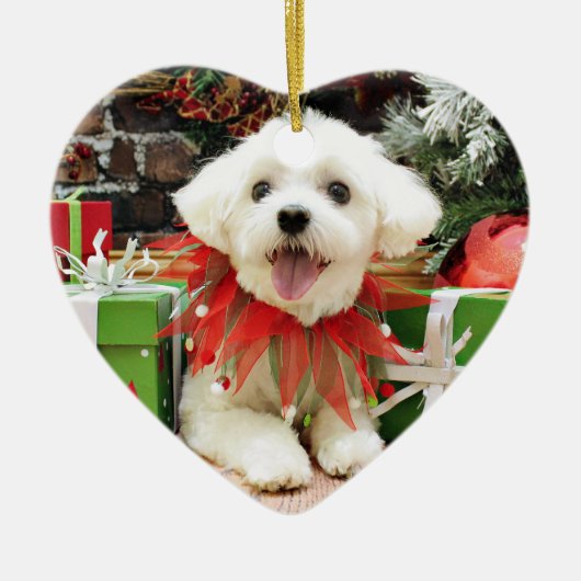 クリスマス-マルチーズ- Miley セラミックオーナメント (正面)