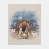 クリスマス マンジャー 降臨劇 水彩画 フリースブランケット (正面)