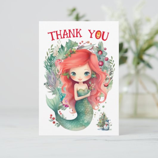 クリスマス・マーメイドの誕生日お礼のカードです サンキューカード (スタンド正面)