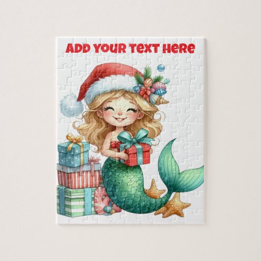 クリスマス マーメイド キッズ パズル - 名前入りギフト (縦)