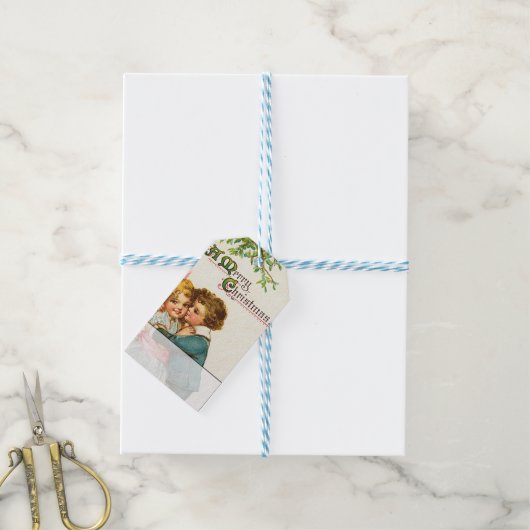 クリスマス・ミスタントウの下の子供 ギフトタグ (より糸付き)