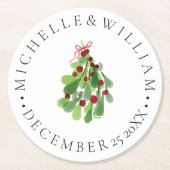 クリスマス・ミスタントーの下結婚で ラウンドペーパーコースター (正面)