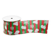 クリスマス・ミトン、冬の帽子、雪のかけら赤 サテンリボン (リール)