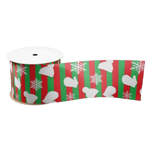 クリスマス・ミトン、冬の帽子、雪のかけら赤 サテンリボン (リール)