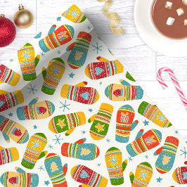 クリスマス ミトン 手袋 ホリデー パターン ラッピングペーパー