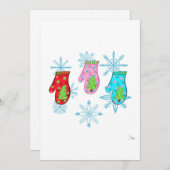 クリスマス ミトン 白 フラット ホリデー カード (正面/裏面)