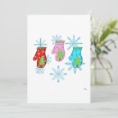 クリスマス ミトン 白 フラット ホリデー カード (スタンド正面)