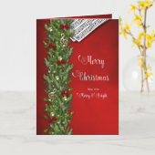 クリスマス、ミュージックノート、レッド、パインメリーブランチ カード (黄色い花)