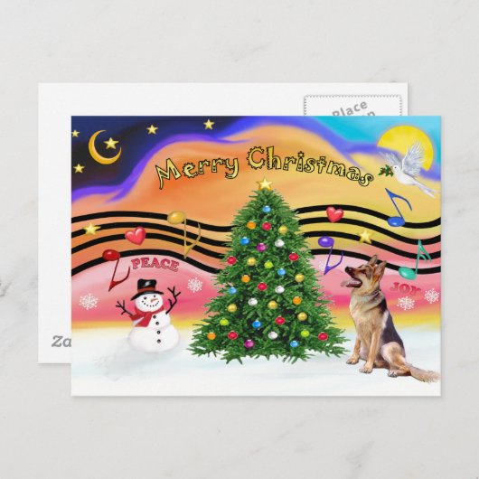 クリスマス·ミュージック2 -ドイツのシェパード1 シーズンポストカード (正面/裏面)