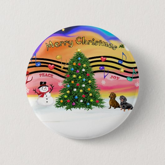クリスマス ミュージック 2 - ダックスフント (2匹) 缶バッジ (正面)