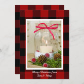 クリスマス・メイスンの瓶に松のロウソク シーズンカード (正面/裏面)