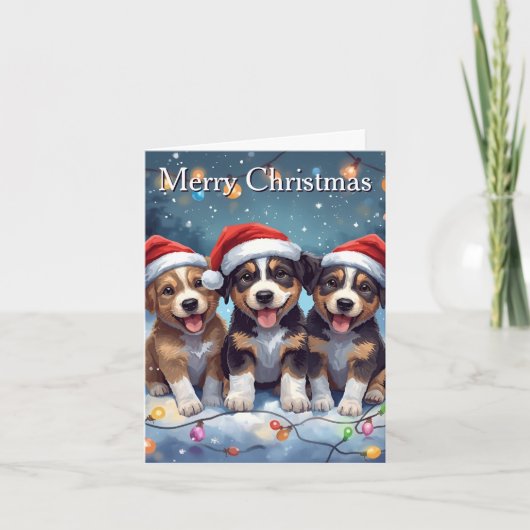 クリスマス メリークリスマス かわいい 子犬 クリスマスカード (正面)