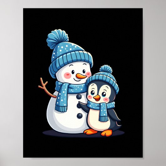 クリスマス メリークリスマス ギフト ペンギン 雪だるま ポスター (正面)