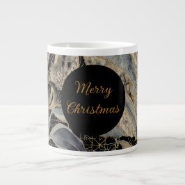 クリスマス,メリークリスマス,ゴールドブルーの花と葉 ジャンボコーヒーマグカップ
