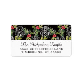 クリスマス |メリークリスマス – ホリーブラックパターン ラベル