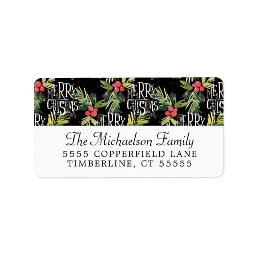 クリスマス |メリークリスマス – ホリーブラックパターン ラベル (正面)
