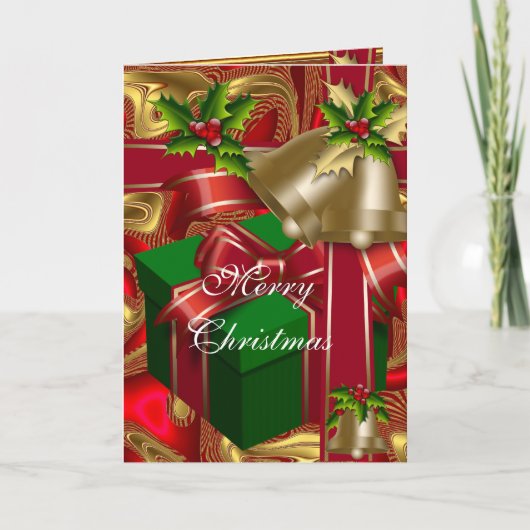 クリスマス メリークリスマス 赤 金色 緑 カード (正面)
