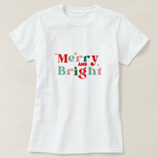 クリスマス メリー アンド ブライト ピンク レッド モダン Tシャツ