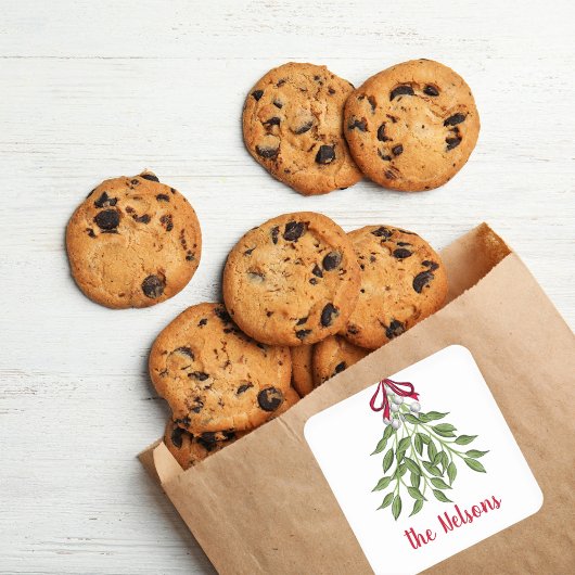 クリスマス メリー ミストルテオ ホリデー グリーンハーブの葉 スクエアシール