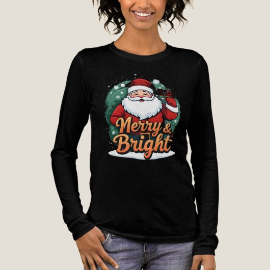 クリスマス – 「メリー & Bright Santa」 トライブレンドＴシャツ (正面)