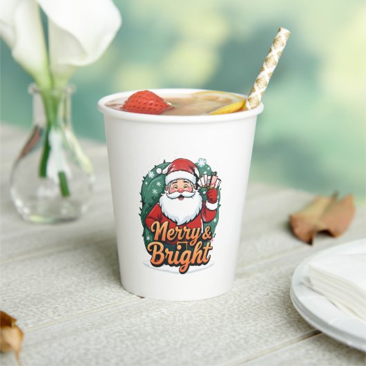 クリスマス – 「メリー & Bright Santa」 紙コップ (インサイチュ)