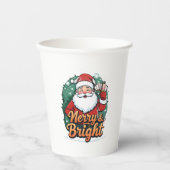 クリスマス – 「メリー & Bright Santa」 紙コップ (正面)