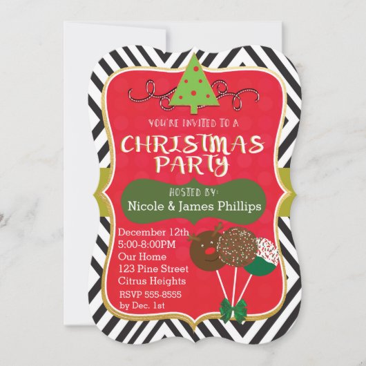 クリスマス モダンツリー & ケーキポップス インビテーション (正面)