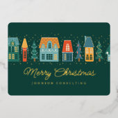 クリスマス モダン ウィンター スノー ビレッジ 箔シーズンカード (正面)