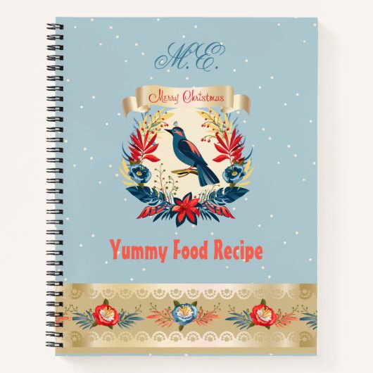 クリスマス モノグラム ごちそう レシピ 本格的 オーダーメイド ノートブック (正面)