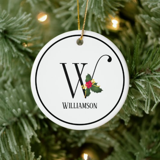 クリスマス·モノグラム·レターWパーソナライズされた セラミックオーナメント (ツリー)