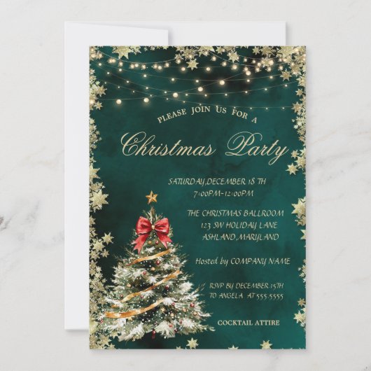 クリスマス モミの木,星 緑の クリスマス 企業 招待状 (正面)