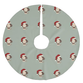 クリスマス・モンキー ブラッシュドポリエステルツリースカート