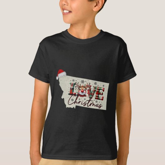 クリスマス モンタナ Xmas 州地図 モンタナ クリスマス Tシャツ (正面)