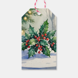 クリスマス ヤドリギ ホリデー 水彩画 ギフトタグ