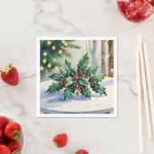 クリスマス+ヤドリギ+ホリデー+水彩画 スタンダードカクテルナプキン (インサイチュ)