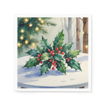 クリスマス+ヤドリギ+ホリデー+水彩画