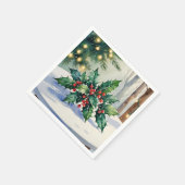 クリスマス+ヤドリギ+ホリデー+水彩画 スタンダードカクテルナプキン (角)