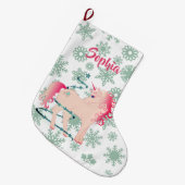 クリスマス・ユニコーンかわいい ラージクリスマスストッキング (正面 (吊り時))