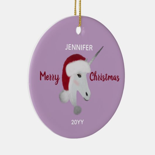 クリスマス・ユニコーンパーソナライズされた セラミックオーナメント (右)